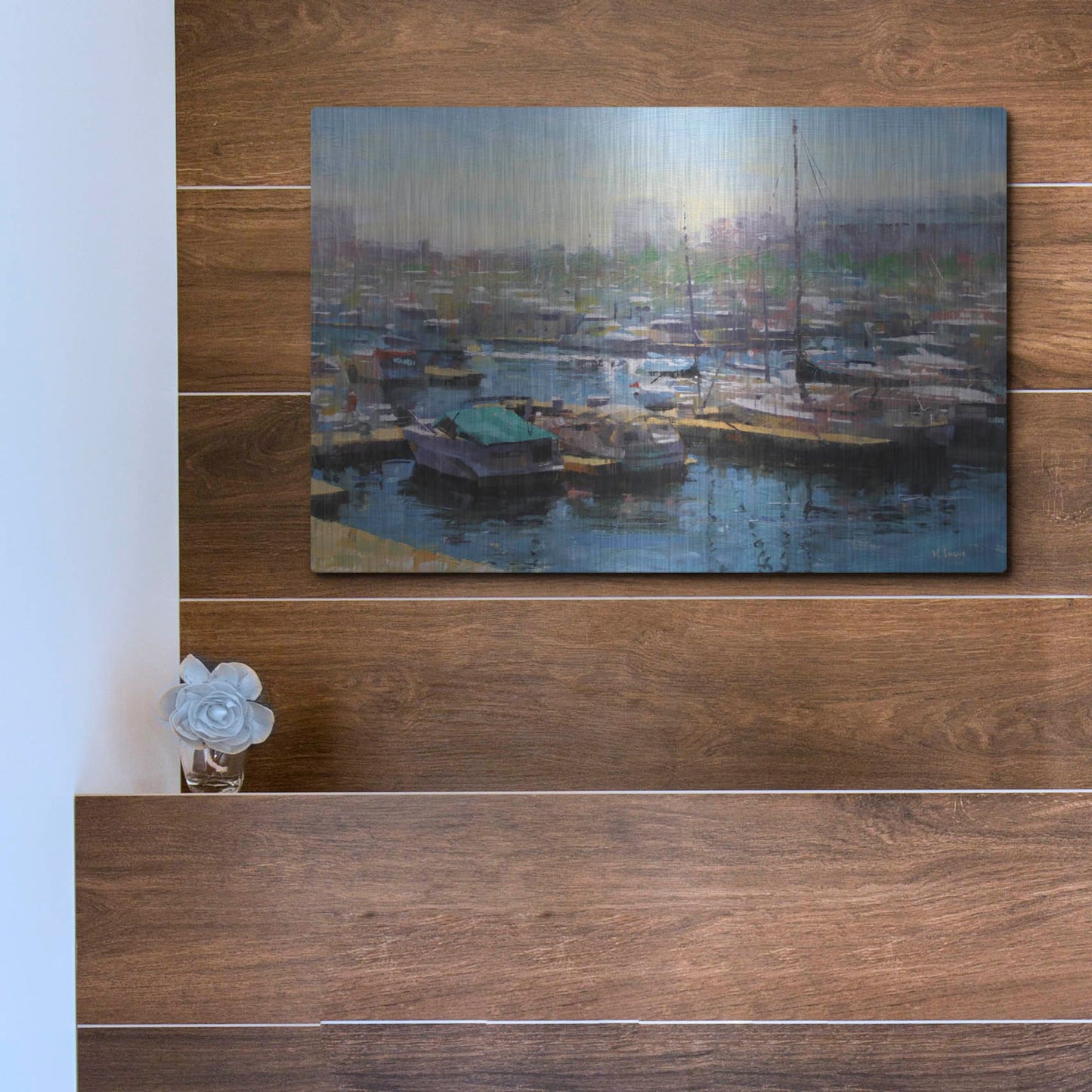 Luxe Metal Art 'Chicago Harbor' by Mark Lague, Metal Wall Art,16x12