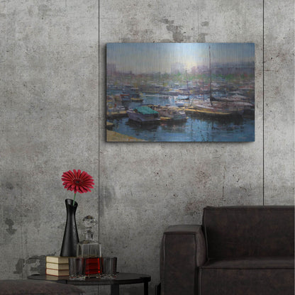 Luxe Metal Art 'Chicago Harbor' by Mark Lague, Metal Wall Art,36x24