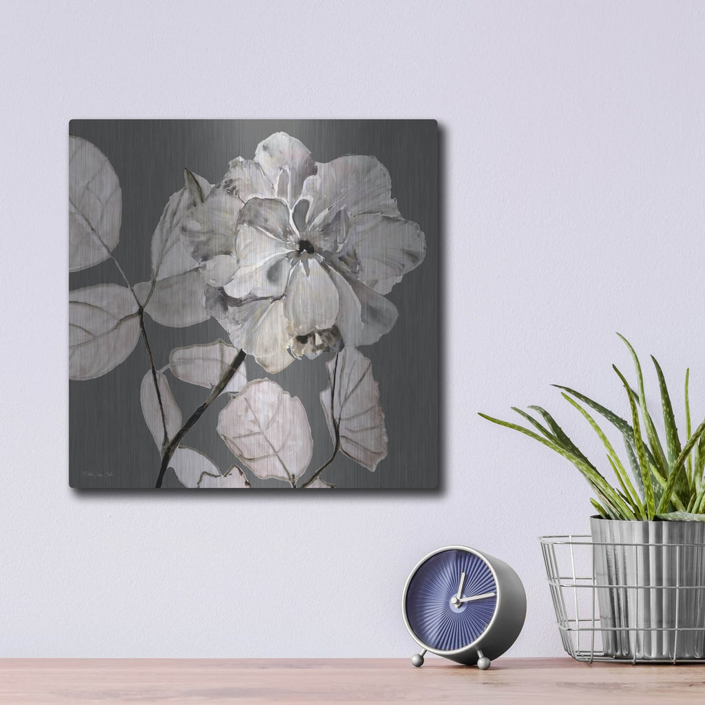 'Floral in Gray 1' by Stellar Design Studio – Metal Wall Art, 12x12 room view