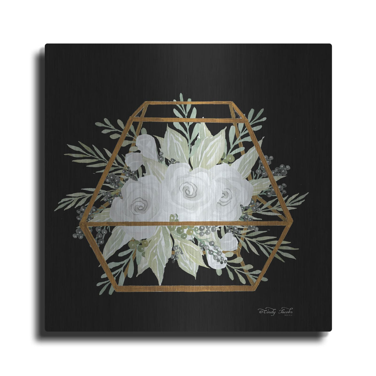 'Gold Geometric Polygon' by Cindy Jacobs – Metal Wall Art
