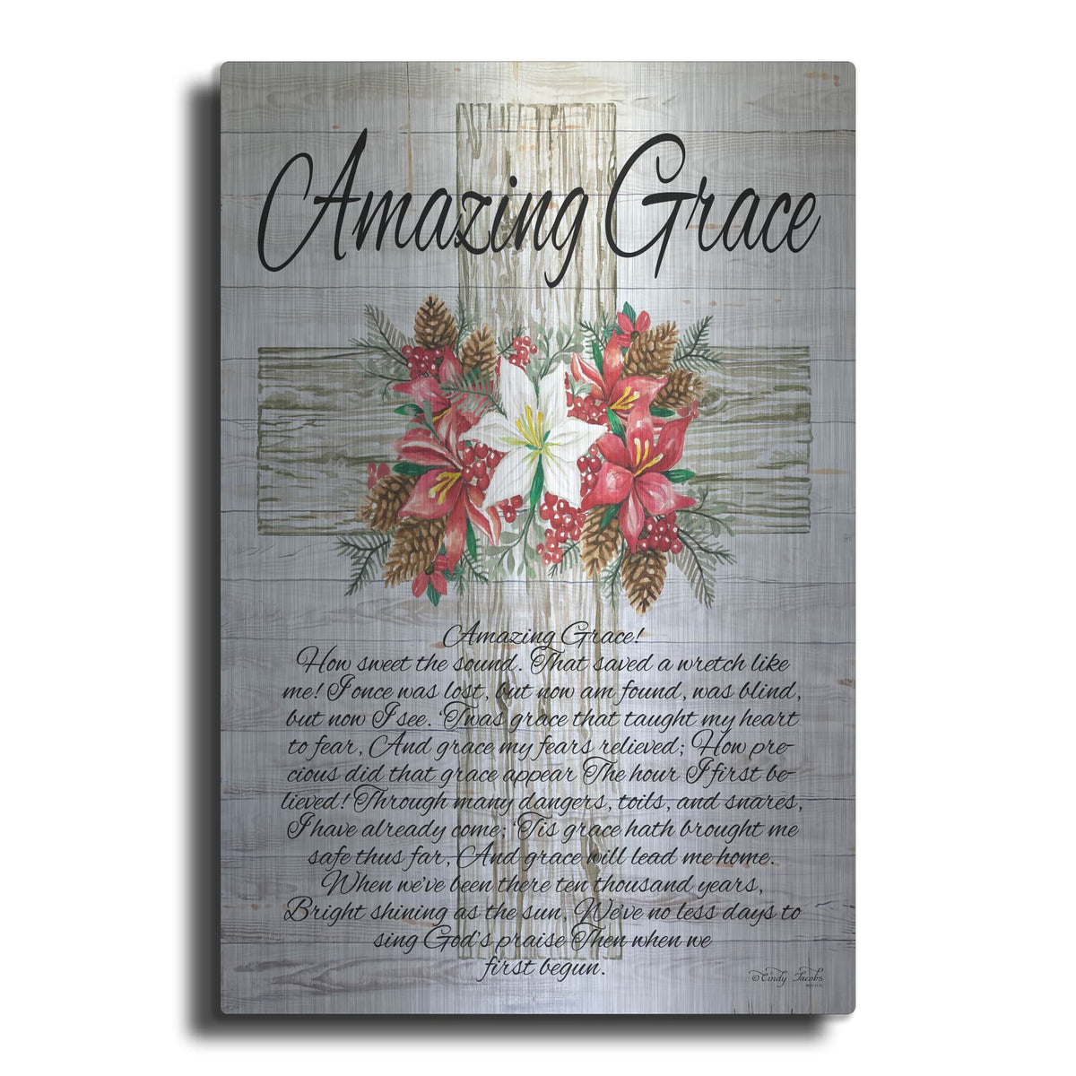 'Amazing Grace Christmas Cross' by Cindy Jacobs – Metal Wall Art