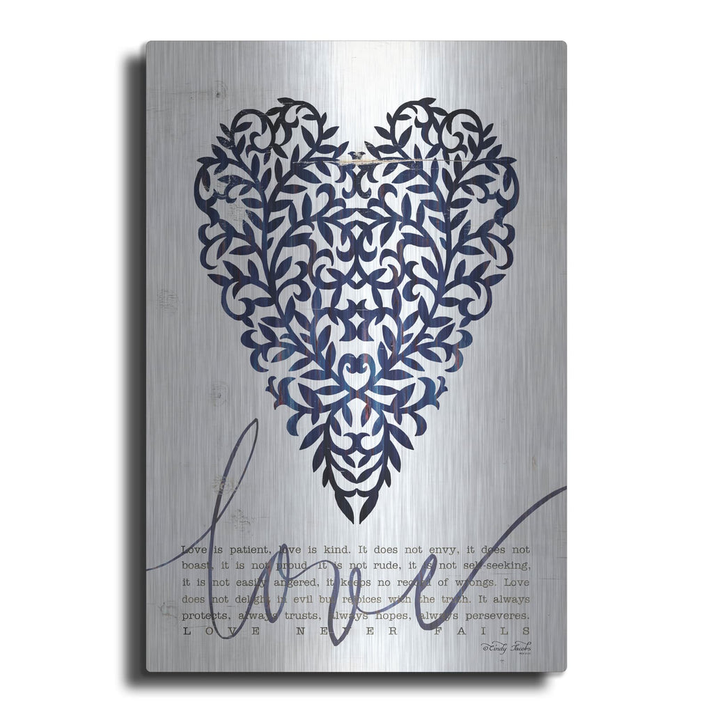 'Love Never Fails in Navy' by Cindy Jacobs – Metal Wall Art
