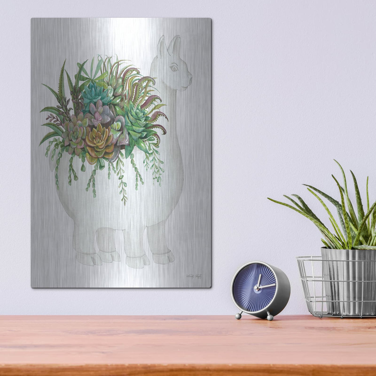 'Proud Llama Pot I' by Cindy Jacobs – Metal Wall Art, 12x16 room view