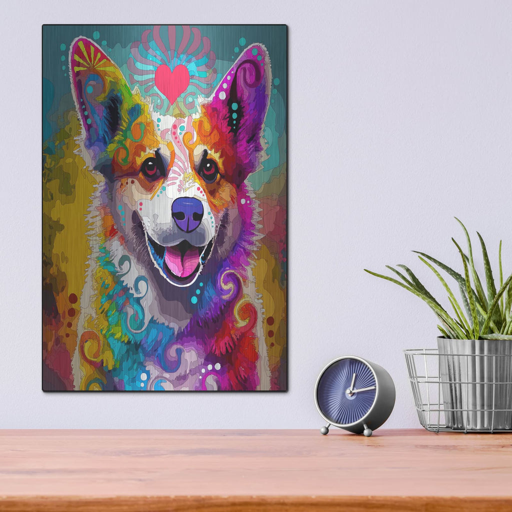 'Happiness Corgi' by Dean Russo – Metal Wall Art, 12x16 room view