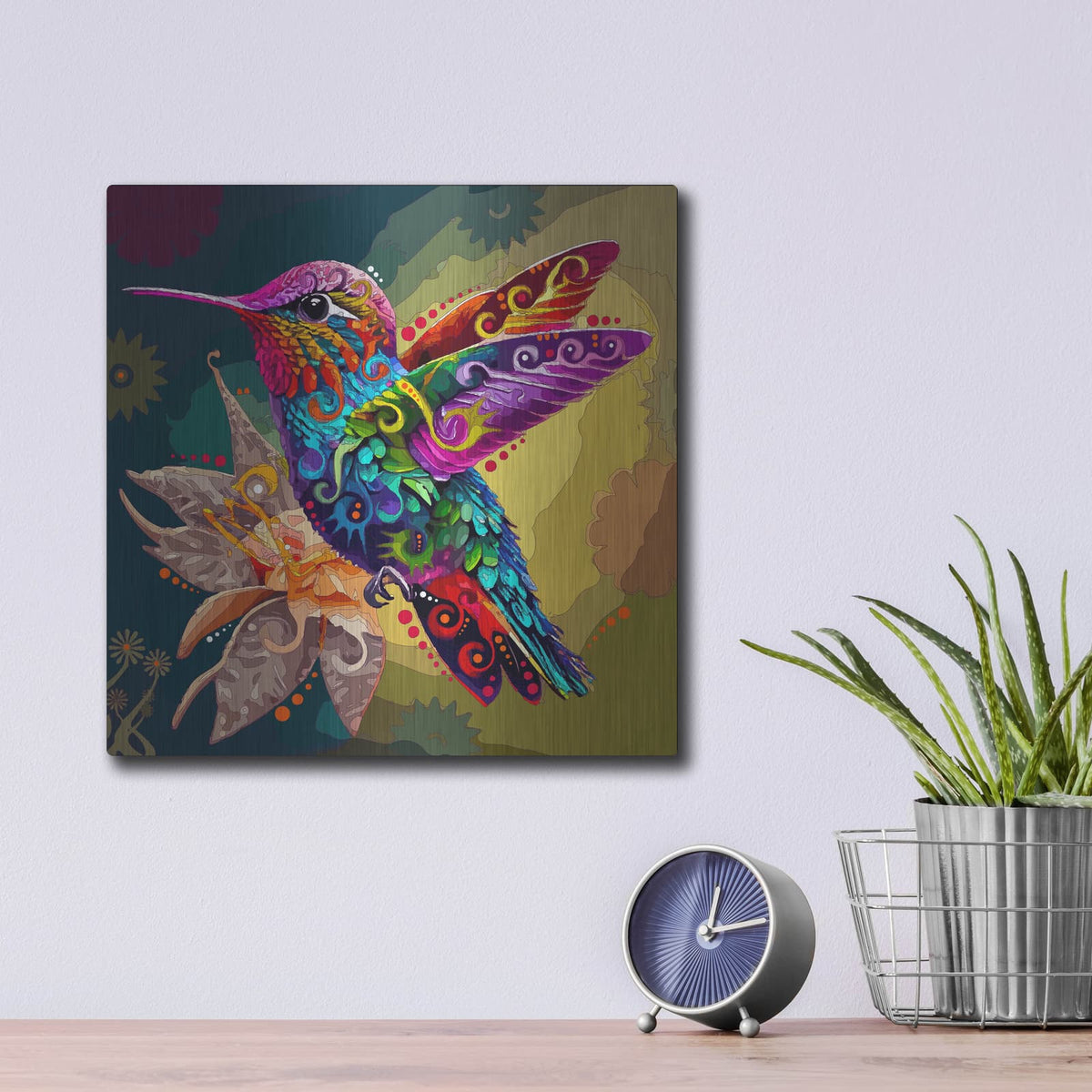 'Hummingbird' by Dean Russo – Metal Wall Art, 12x12 room view
