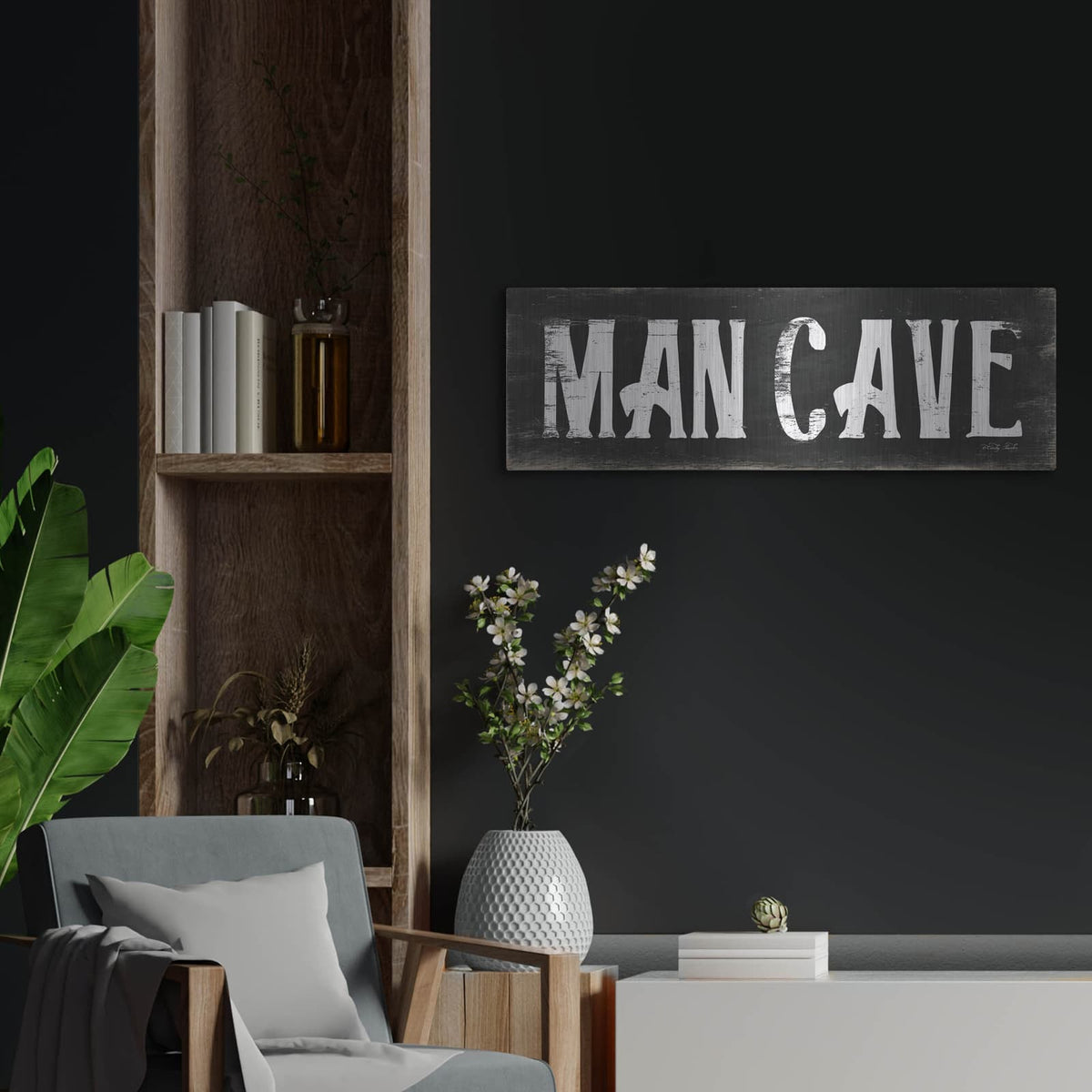 'Man Cave' by Cindy Jacobs – Metal Wall Art, 36x12 room view