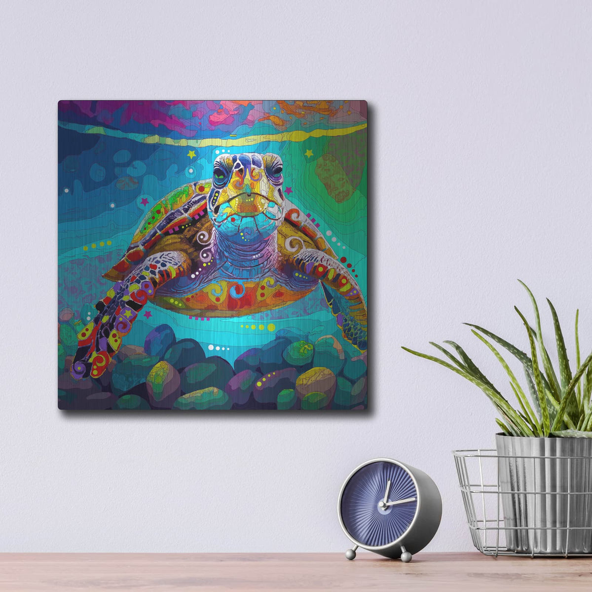 'Sea Turtling' by Dean Russo – Metal Wall Art, 12x12 room view