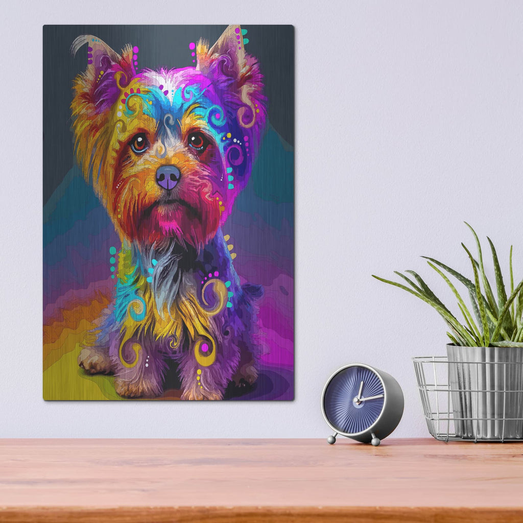 'The Sophisticated Yorkie' by Dean Russo – Metal Wall Art, 12x16 room view