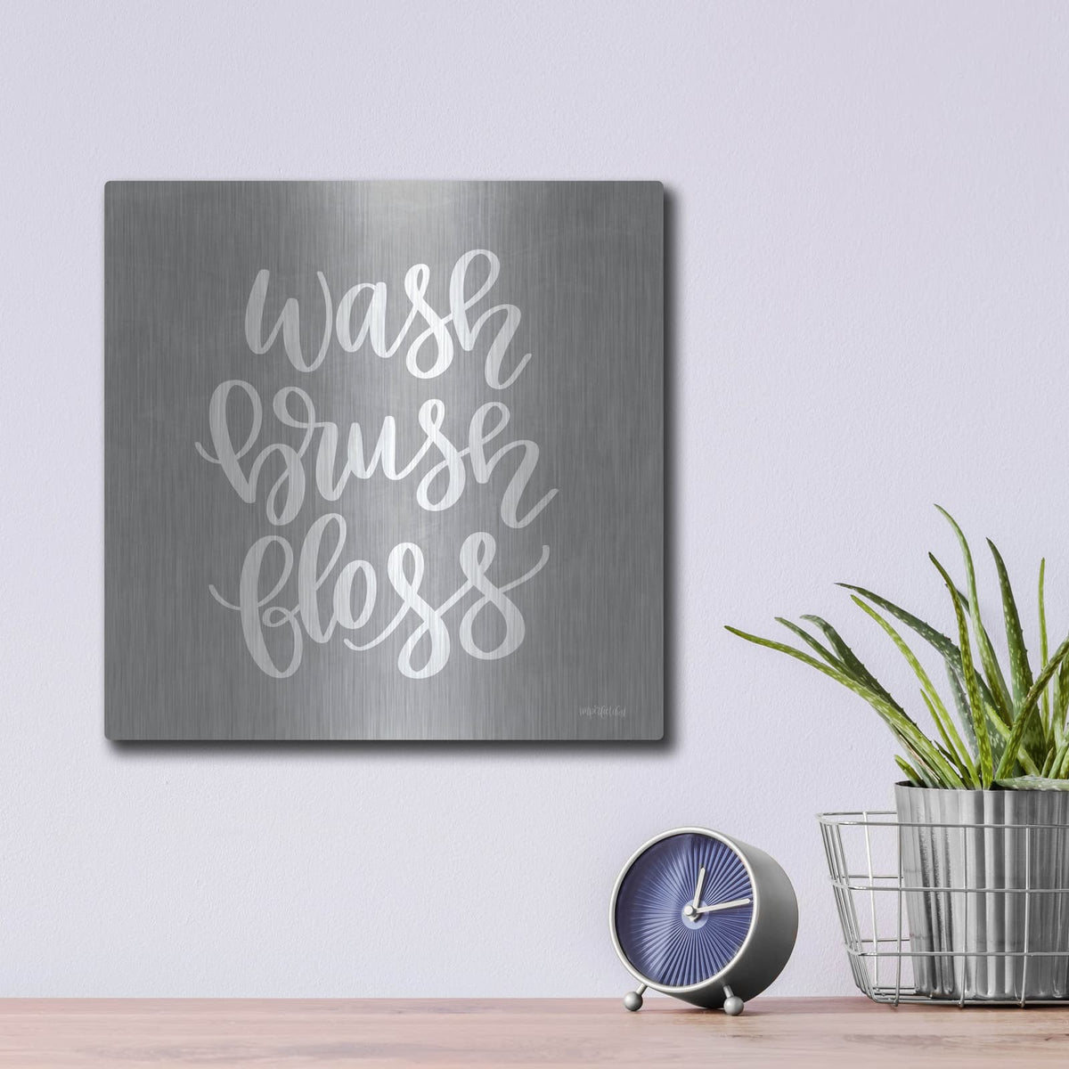 'Wash, Brush, Floss' by Imperfect Dust – Metal Wall Art, 12x12 room view