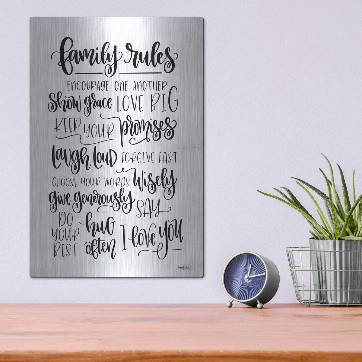 'Family Rules' by Imperfect Dust – Metal Wall Art, 12x16 room view
