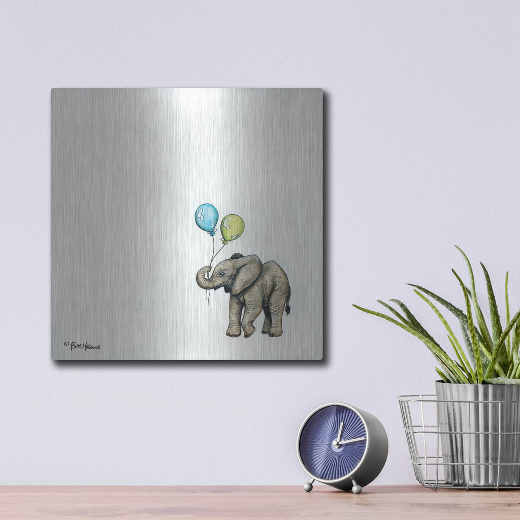 'Nursery Elephant' by Britt Hallowell – Metal Wall Art, 12x12 room view