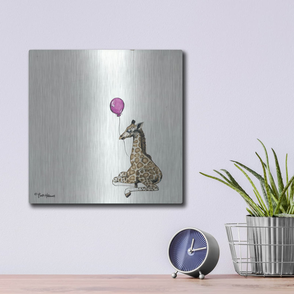 'Nursery Giraffe' by Britt Hallowell – Metal Wall Art, 12x12 room view