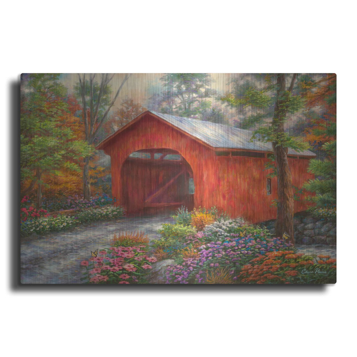 'Red Covered Bridge' by Chuck Pinson – Metal Wall Art