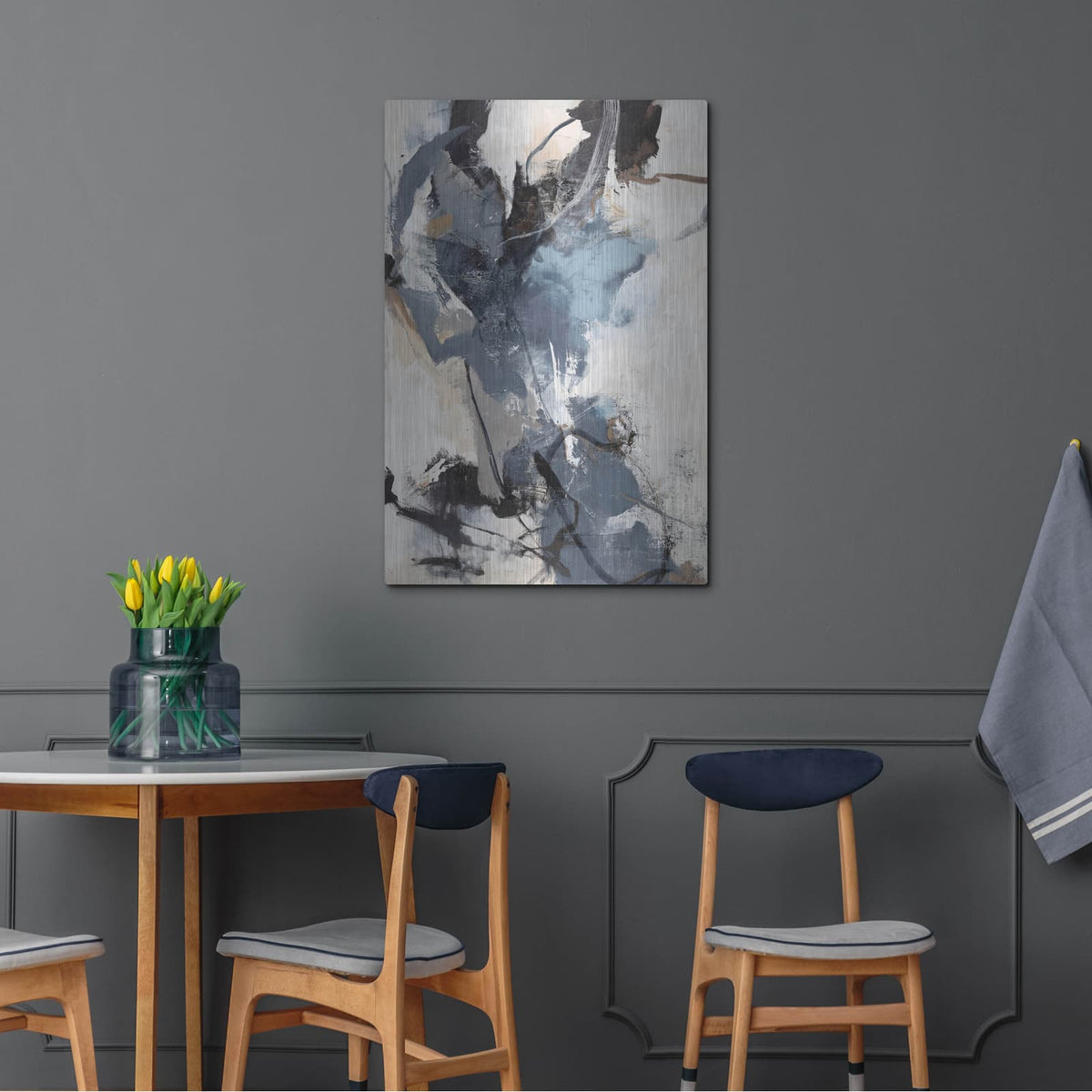 'Blue Vibes' by Incado – Metal Wall Art, 24x36 room view