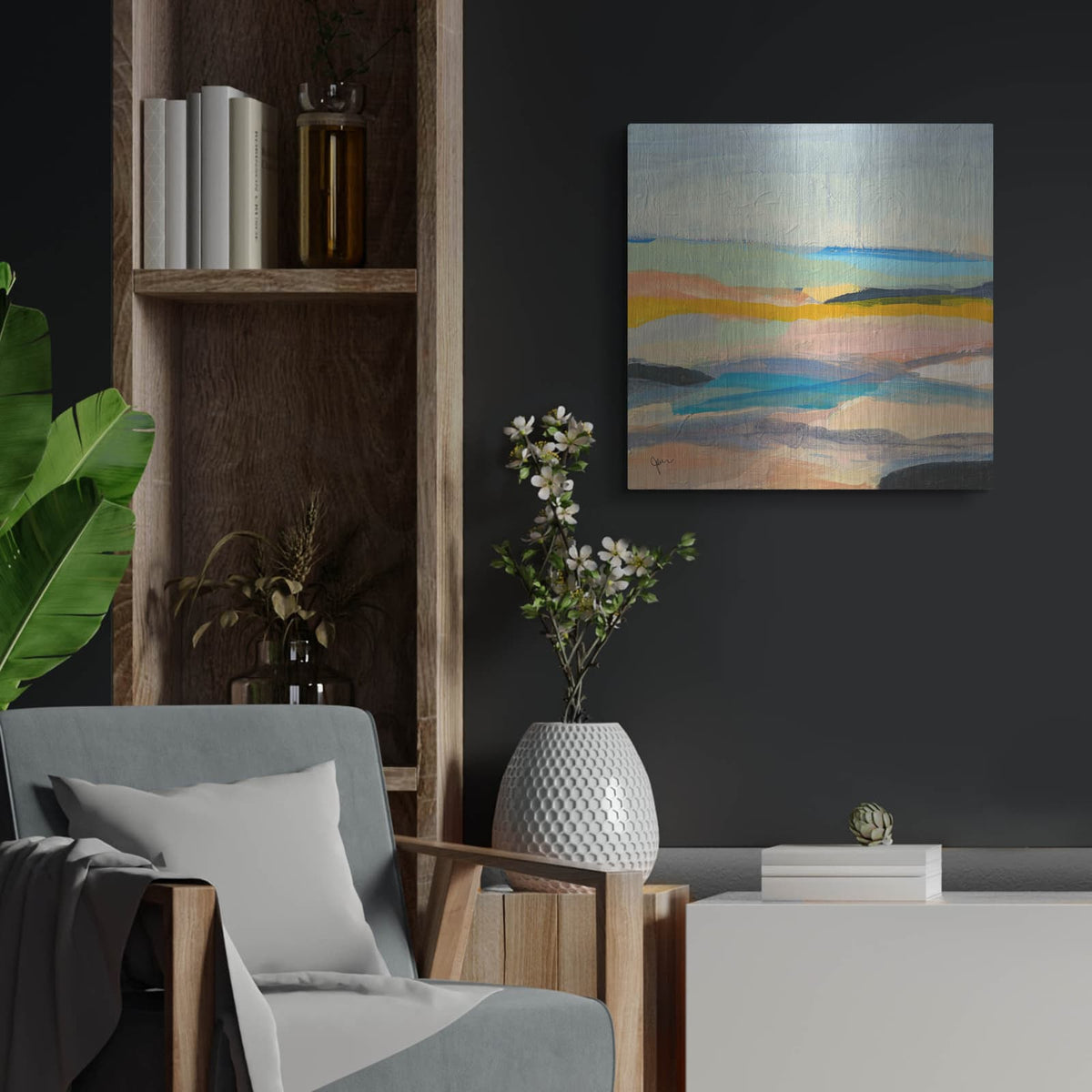 'Colorfield 13' by Jan Weiss – Metal Wall Art, 24x24 room view