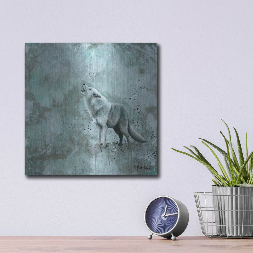 'Simplicity Wolf' by Britt Hallowell – Metal Wall Art, 12x12 room view
