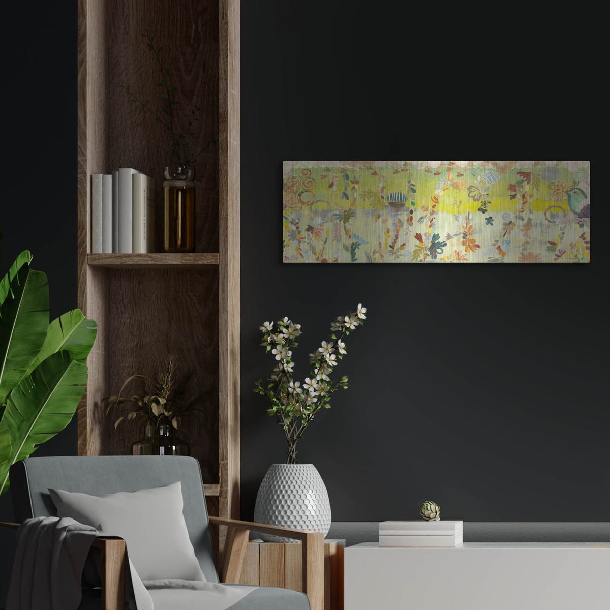 'Converse Yellow' by Candra Boggs – Metal Wall Art, 36x12 room view