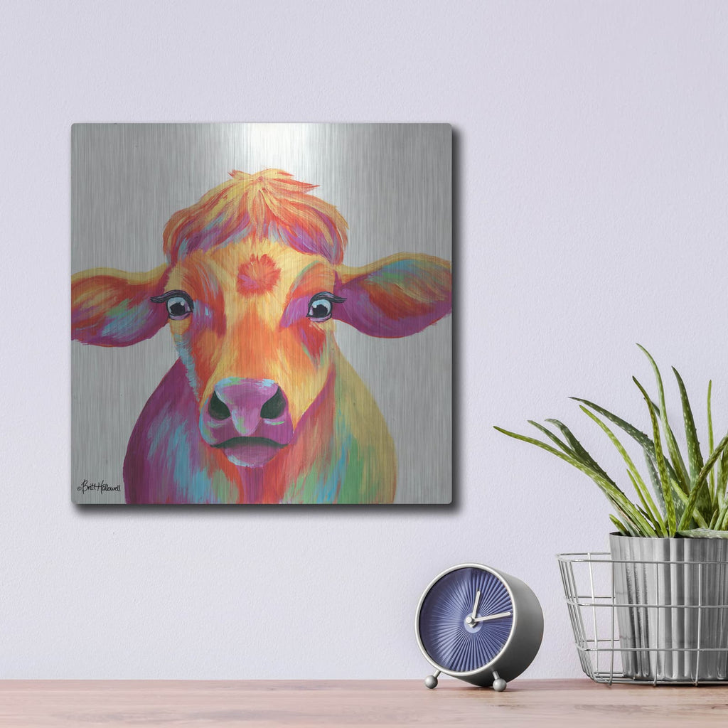 'Cheery Cow' by Britt Hallowell – Metal Wall Art, 12x12 room view