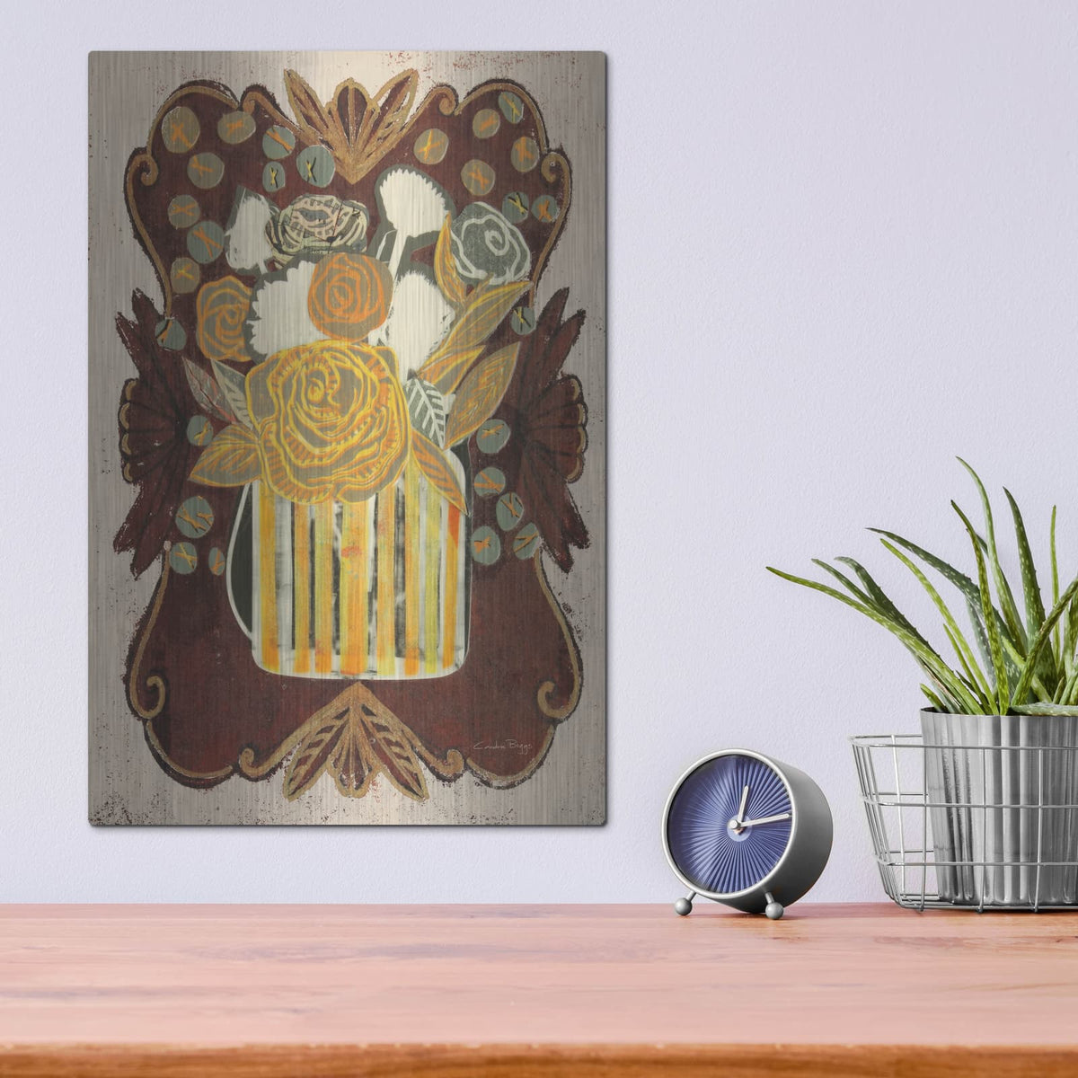 'Floral Fling 2 Cream' by Candra Boggs – Metal Wall Art, 12x16 room view