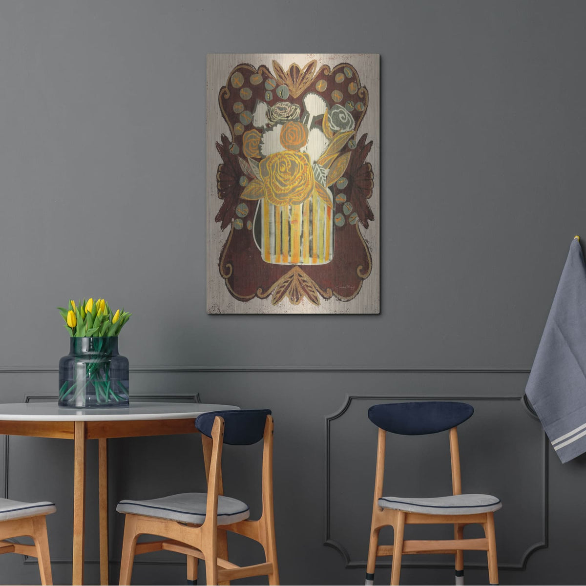 'Floral Fling 2 Cream' by Candra Boggs – Metal Wall Art, 24x36 room view