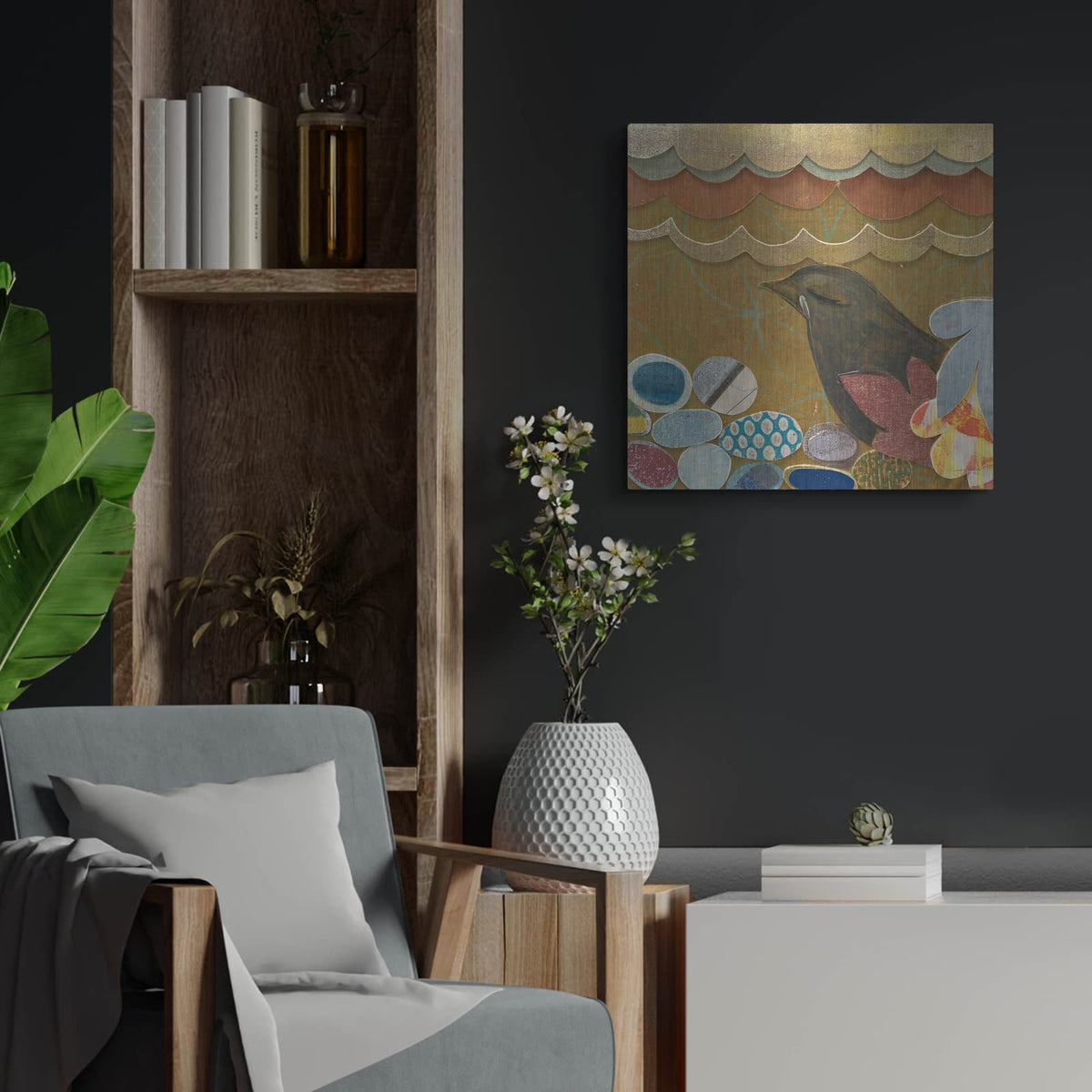 'Nesting Birds 1' by Candra Boggs – Metal Wall Art, 24x24 room view