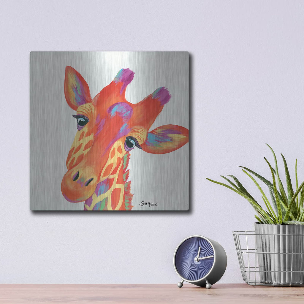 'Cheery Giraffe' by Britt Hallowell – Metal Wall Art, 12x12 room view