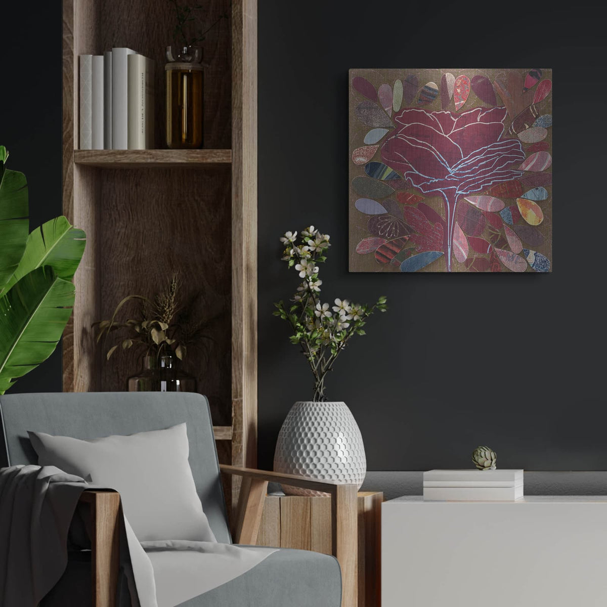 'Rose 2' by Candra Boggs – Metal Wall Art, 24x24 room view