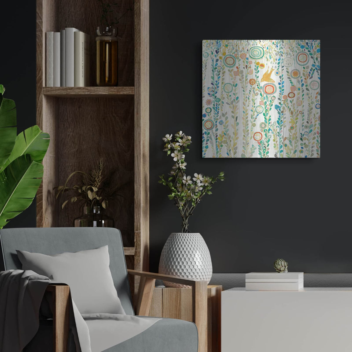 'Under The Rain White' by Candra Boggs – Metal Wall Art, 24x24 room view