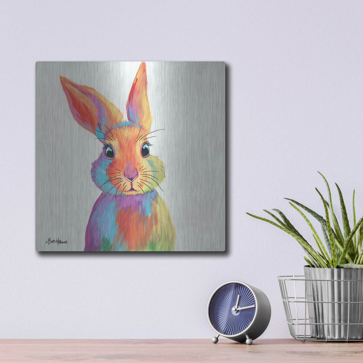 'Cheery Bunny' by Britt Hallowell – Metal Wall Art, 12x12 room view