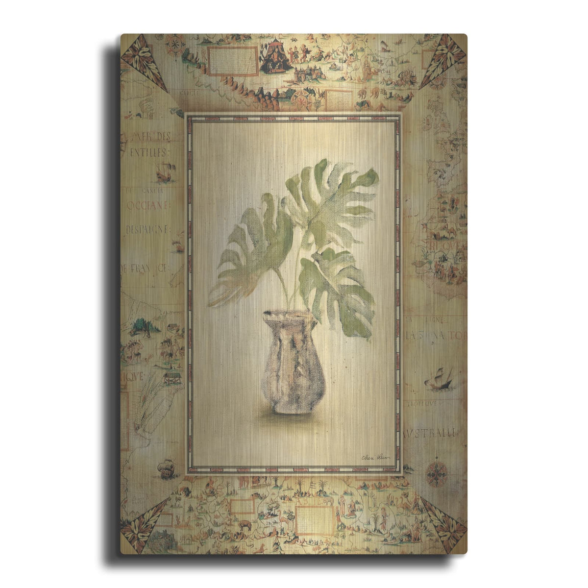 'Antique Map Palm 1' by Cheri Blum – Metal Wall Art