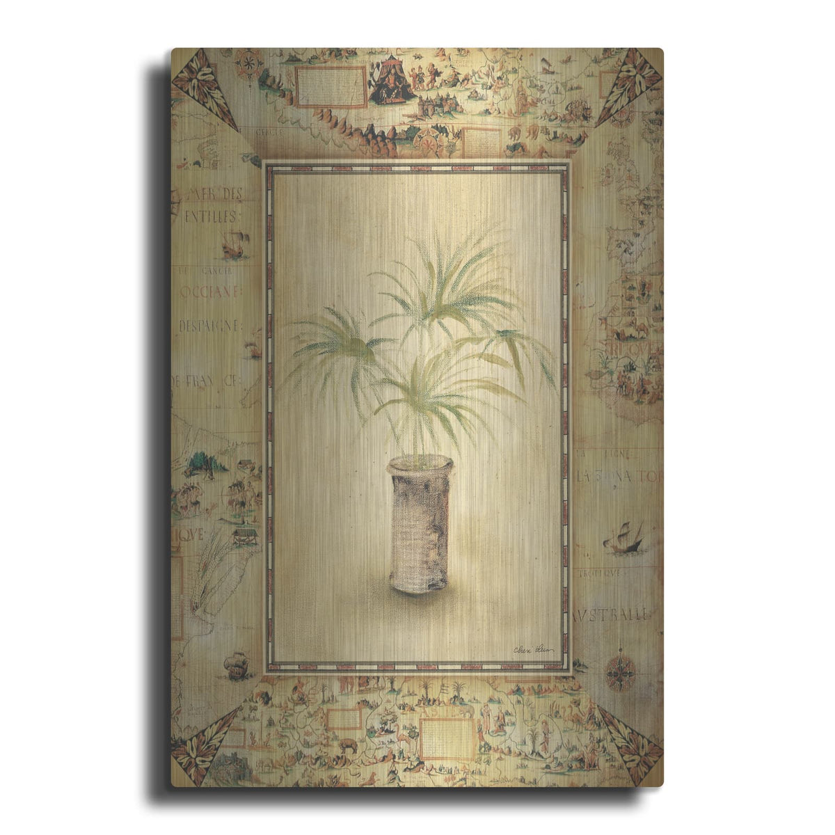 'Antique Map Palm 2' by Cheri Blum – Metal Wall Art