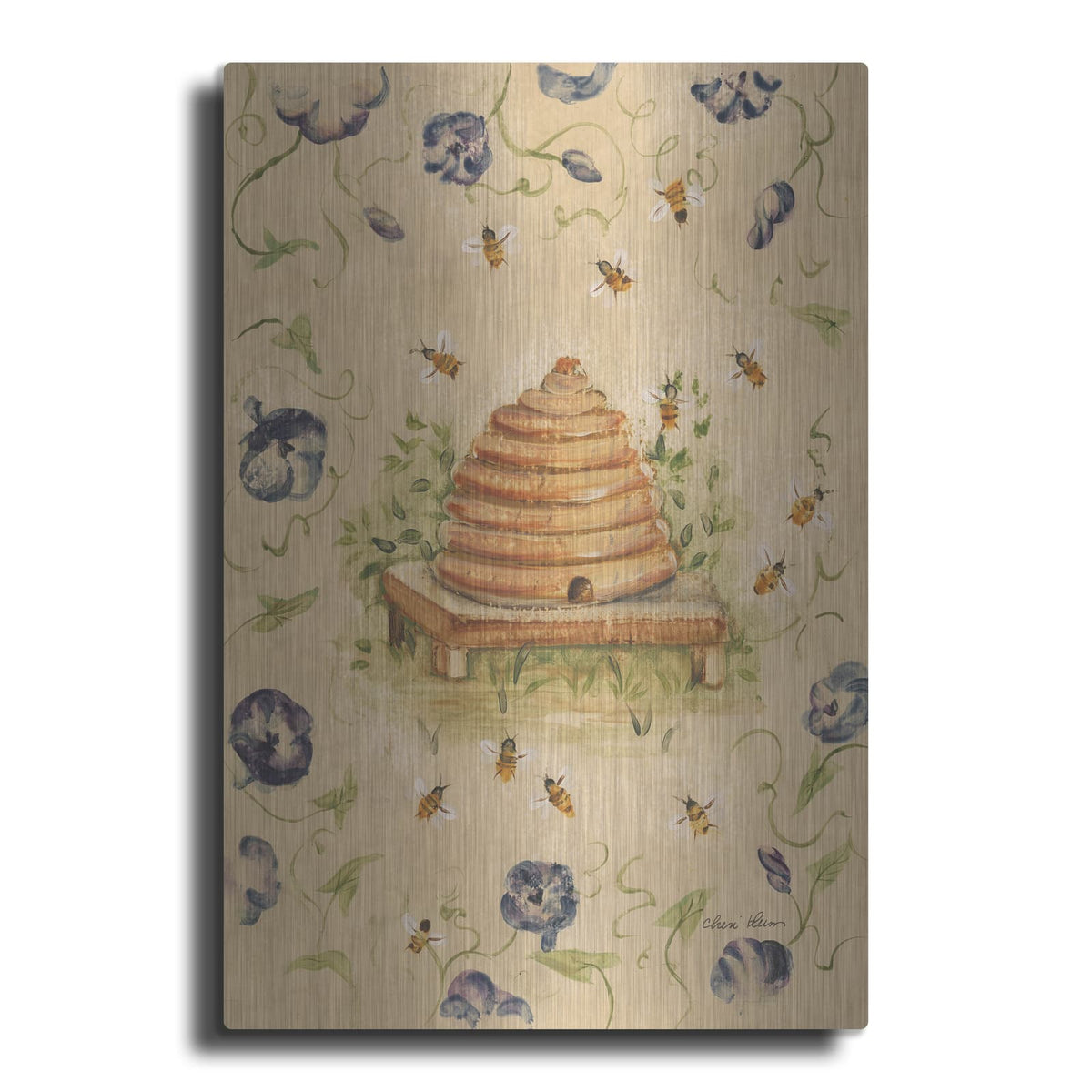 'Bee Skep And Flowers 1' by Cheri Blum – Metal Wall Art
