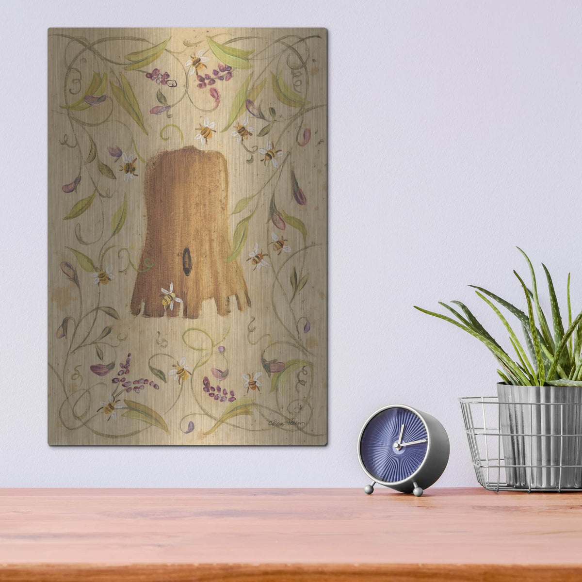 'Bee Skep And Flowers 2' by Cheri Blum – Metal Wall Art, 12x16 room view