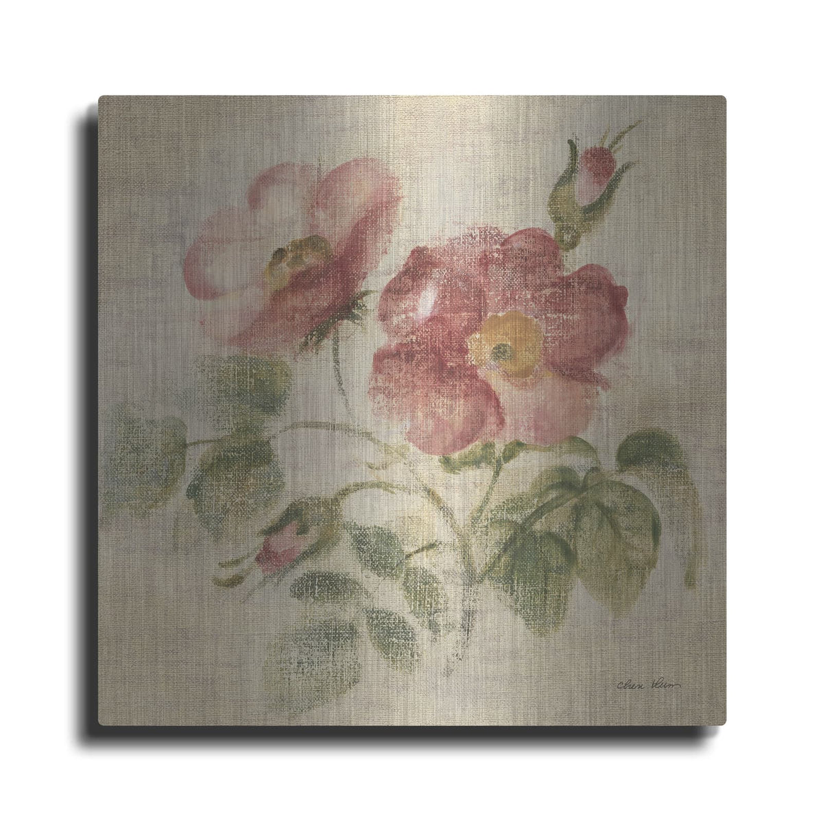 'Burgundy Rose On Antique Linen Light' by Cheri Blum – Metal Wall Art