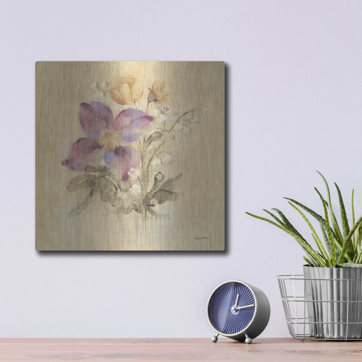 'Clematis Nosegay' by Cheri Blum – Metal Wall Art, 12x12 room view
