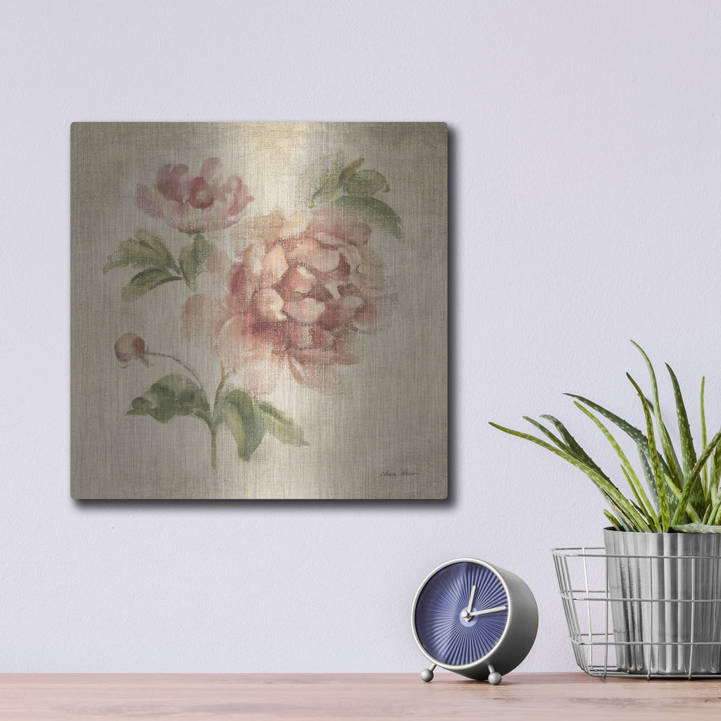 'Coral Rose On Antique Linen Light' by Cheri Blum – Metal Wall Art, 12x12 room view