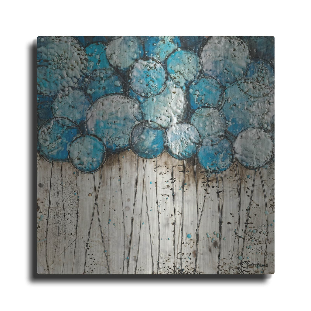 'Bubble Trees in Blue' by Britt Hallowell – Metal Wall Art