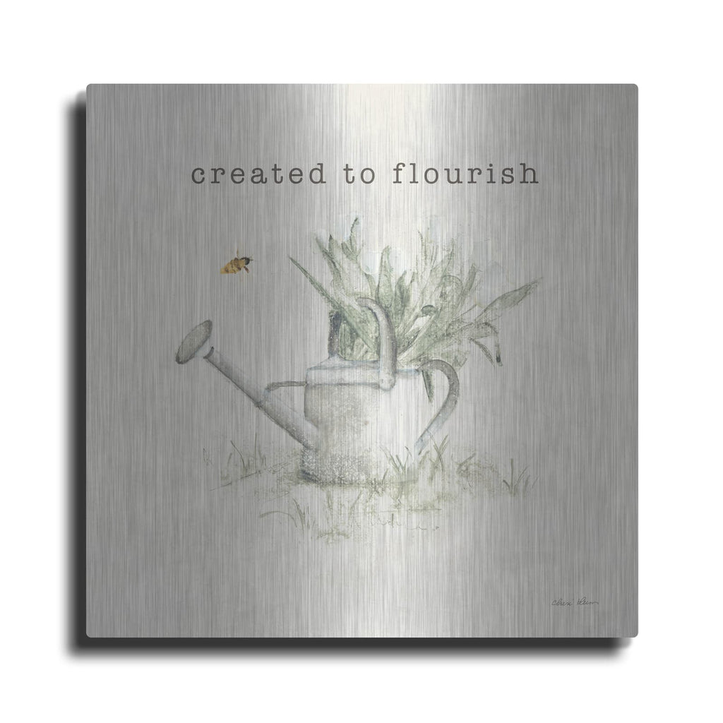 'Garden Watering Can Flourish' by Cheri Blum – Metal Wall Art