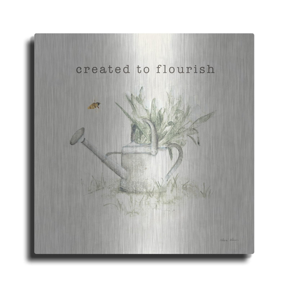 'Garden Watering Can Flourish' by Cheri Blum – Metal Wall Art