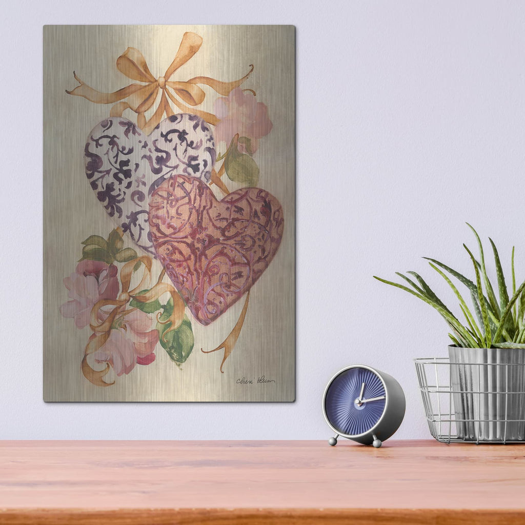 'Hearts And Ribbons 1' by Cheri Blum – Metal Wall Art, 12x16 room view