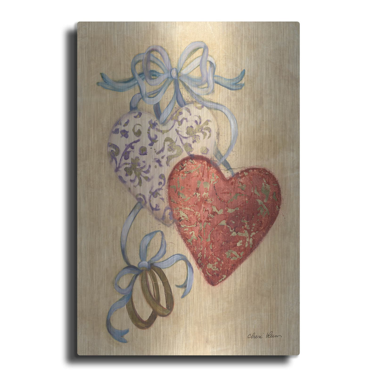 'Hearts And Ribbons 3' by Cheri Blum – Metal Wall Art