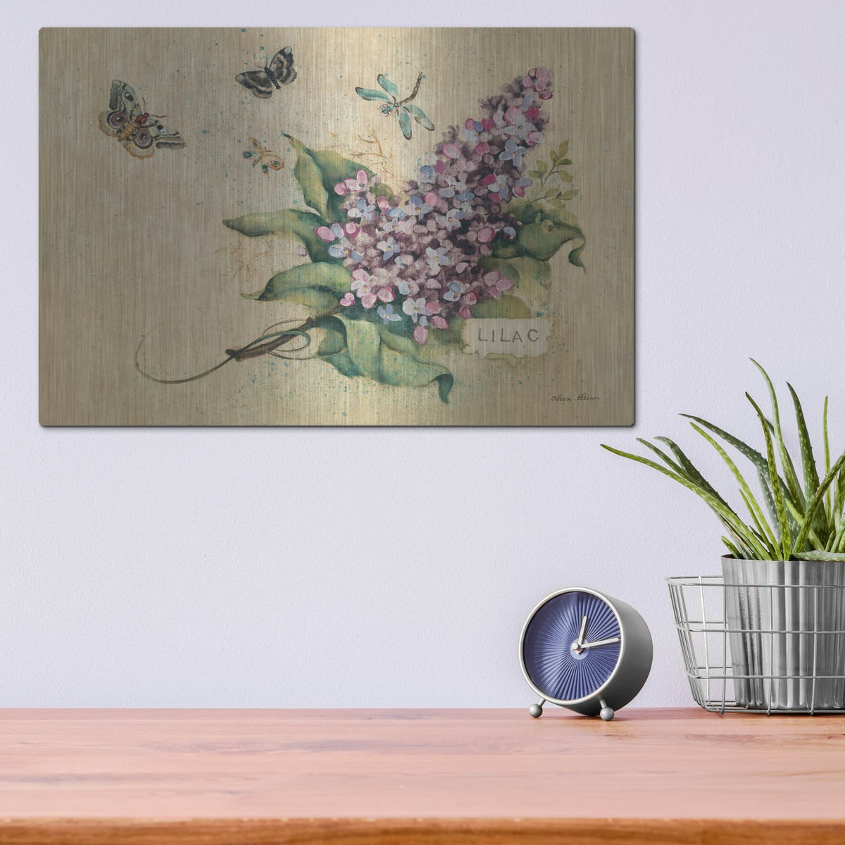 'Lilacs And Butterflies' by Cheri Blum – Metal Wall Art, 16x12 room view