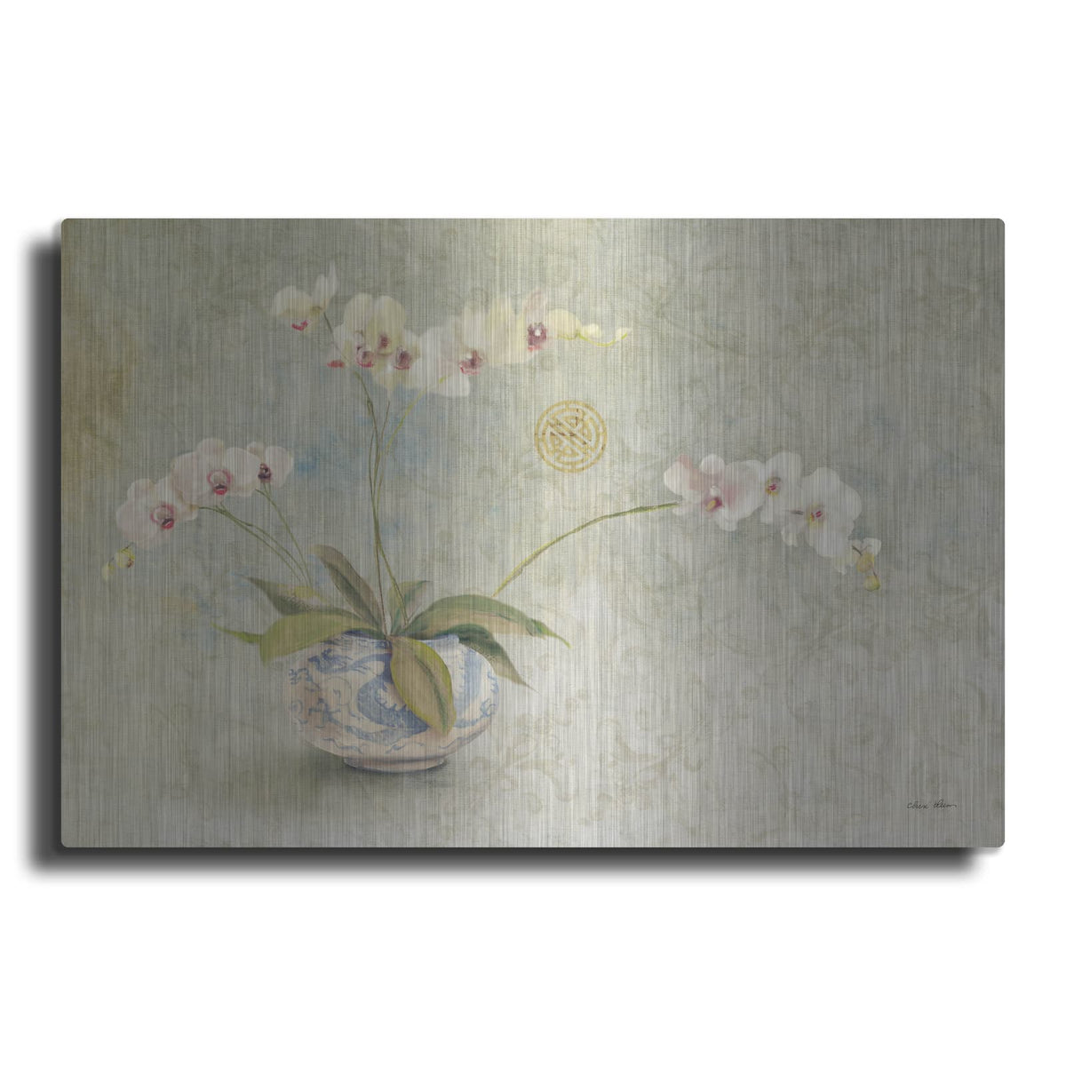 'Orchids In A Porcelain Bowl' by Cheri Blum – Metal Wall Art