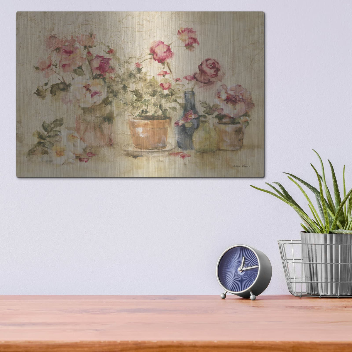'Potted Roses 1' by Cheri Blum – Metal Wall Art, 16x12 room view