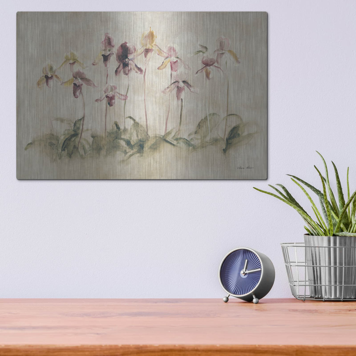 'Purple Dancing Orchids' by Cheri Blum – Metal Wall Art, 16x12 room view