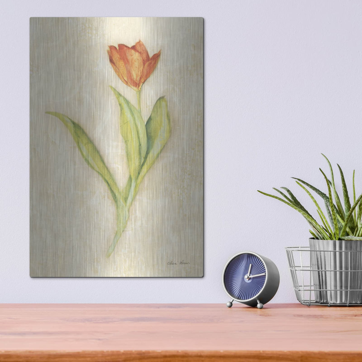 'Red Tulip Stem' by Cheri Blum – Metal Wall Art, 12x16 room view