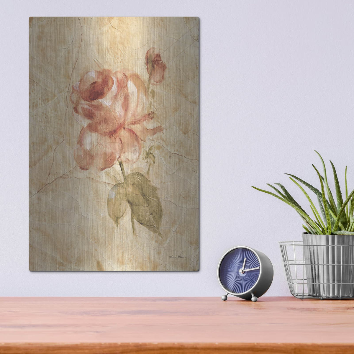 'Rose On Cracked Linen' by Cheri Blum – Metal Wall Art, 12x16 room view