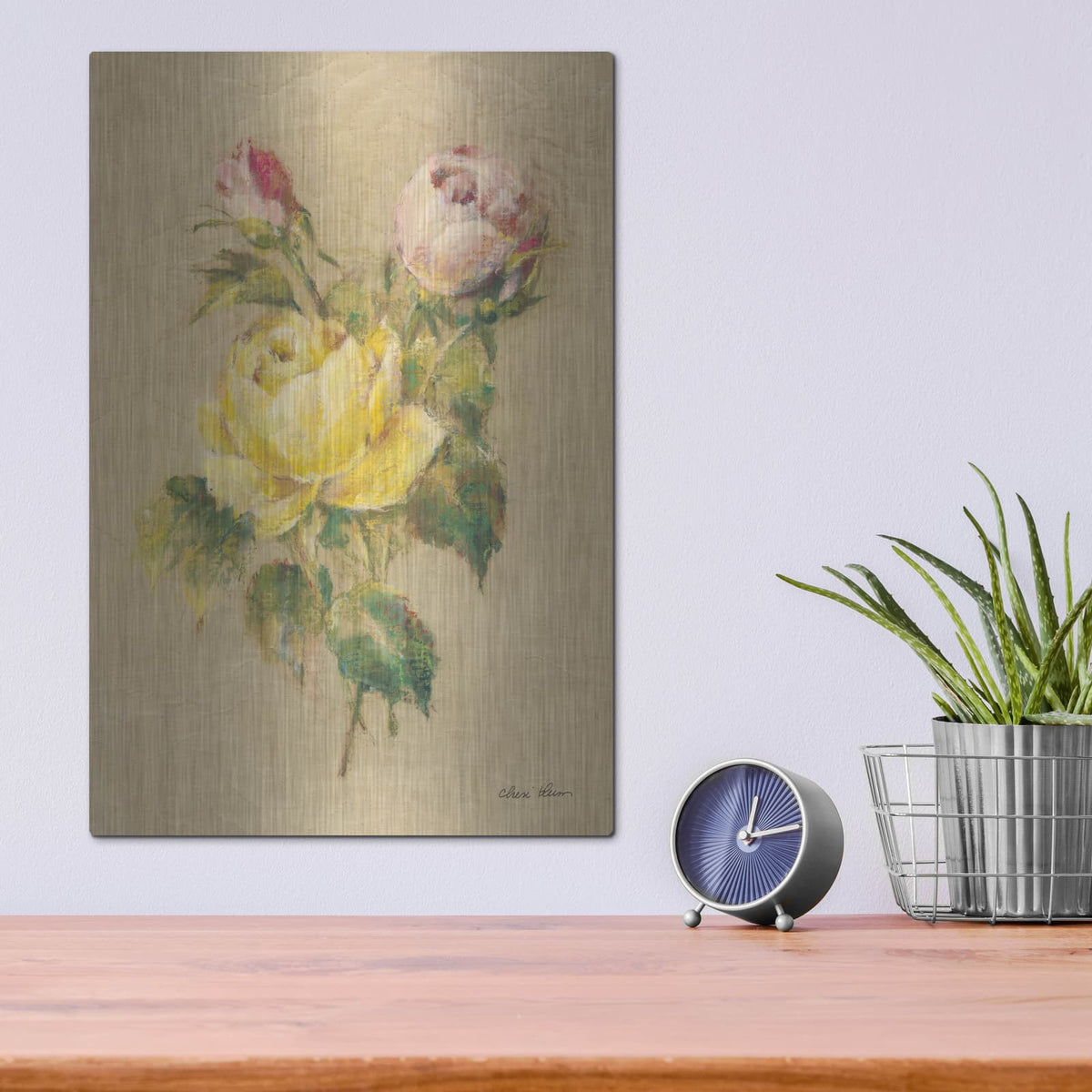 'Roses On Quilt 2' by Cheri Blum – Metal Wall Art, 12x16 room view