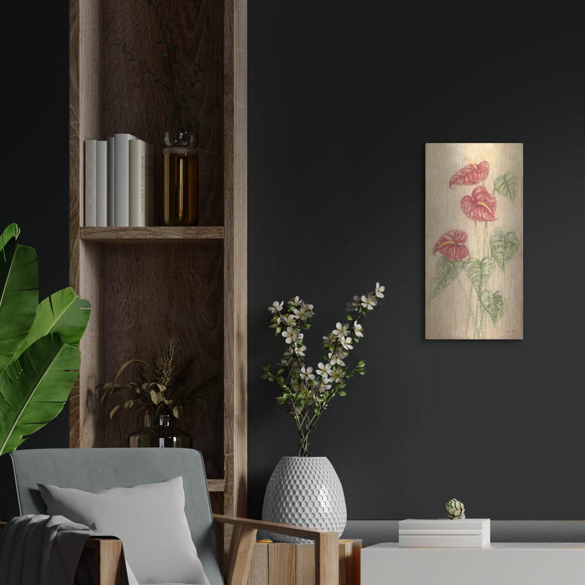 'Tropical Flowers 4' by Cheri Blum – Metal Wall Art, 12x24 room view