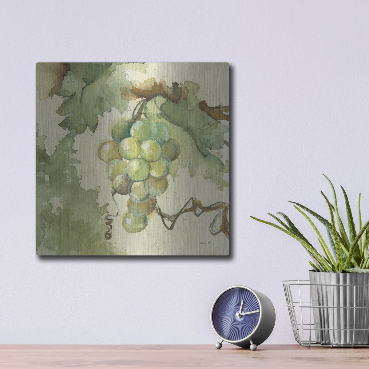 'Vintage Chardonay' by Cheri Blum – Metal Wall Art, 12x12 room view